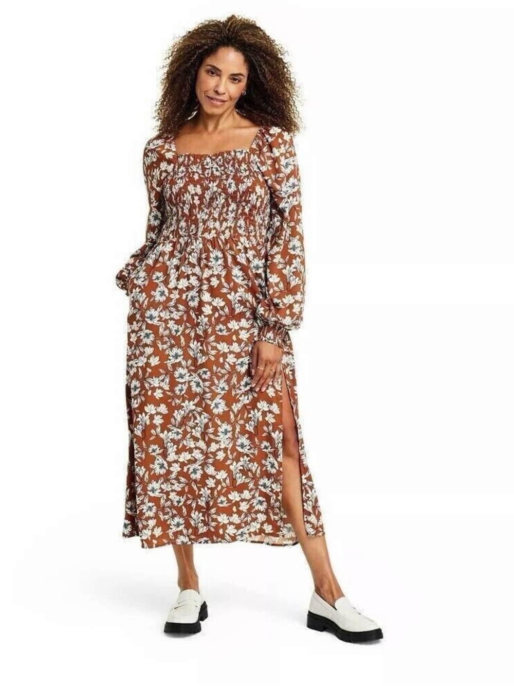 La Ligne x Target Brown Floral Smocked Maxi Dress